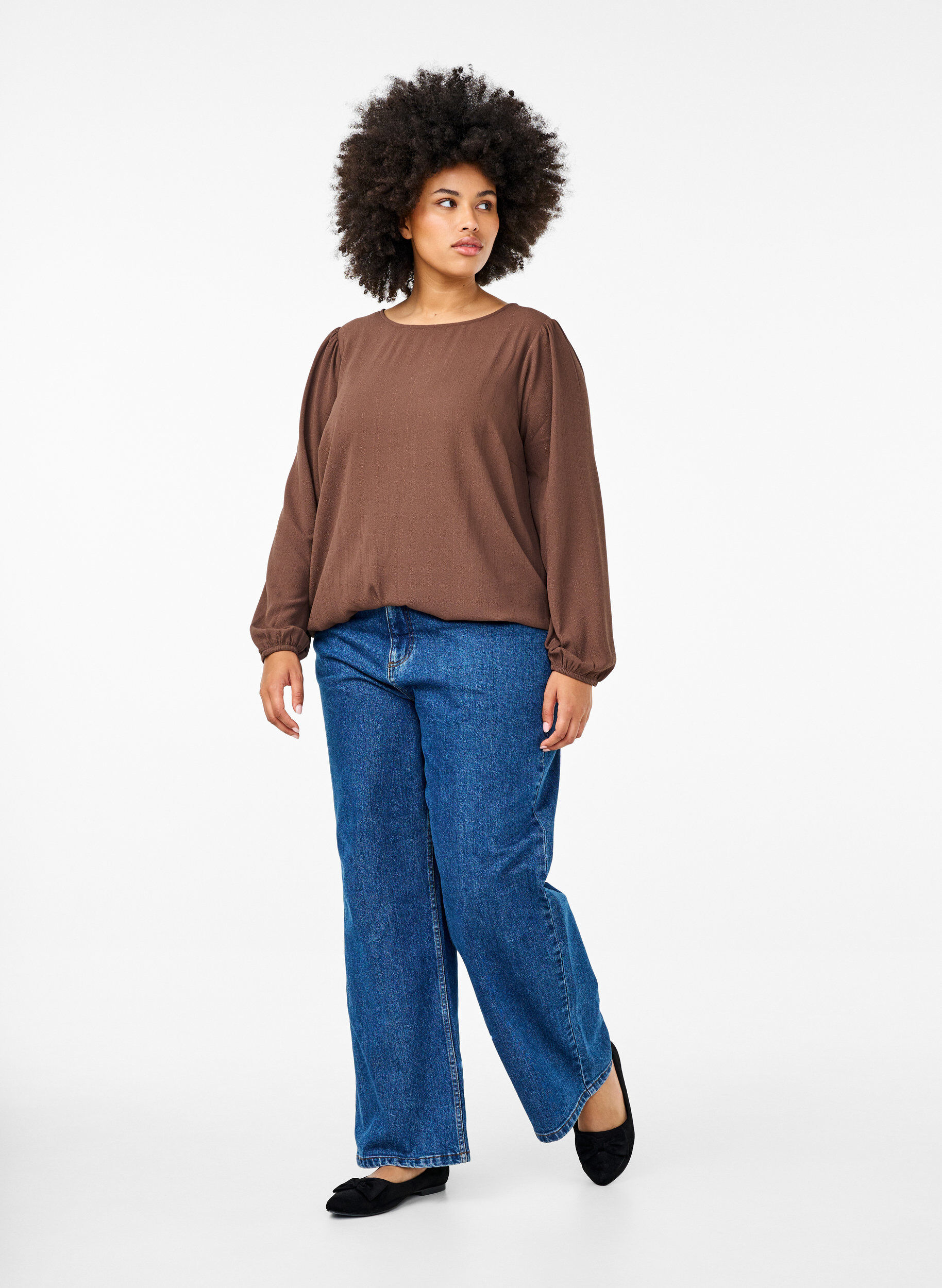 Zizzi Bluse mit Silberglitzer, Braun, Model image number 1