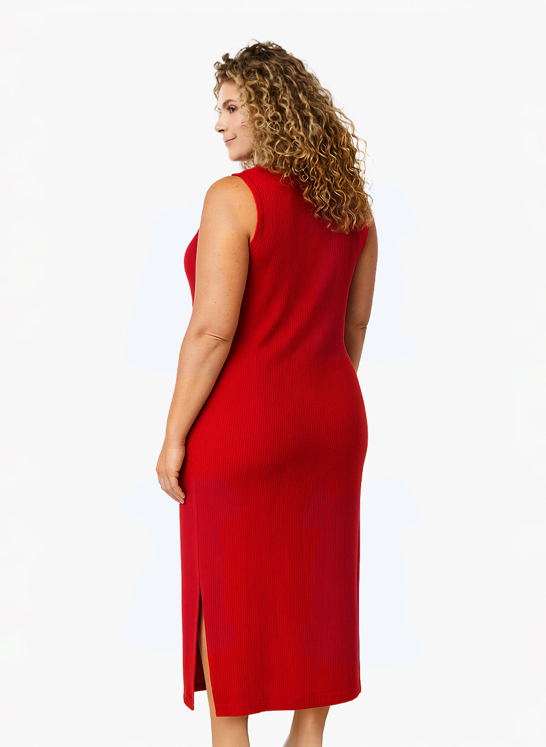 Zizzi &Auml;rmelloses geripptes Kleid aus Viskose, Rot, Model image number 1