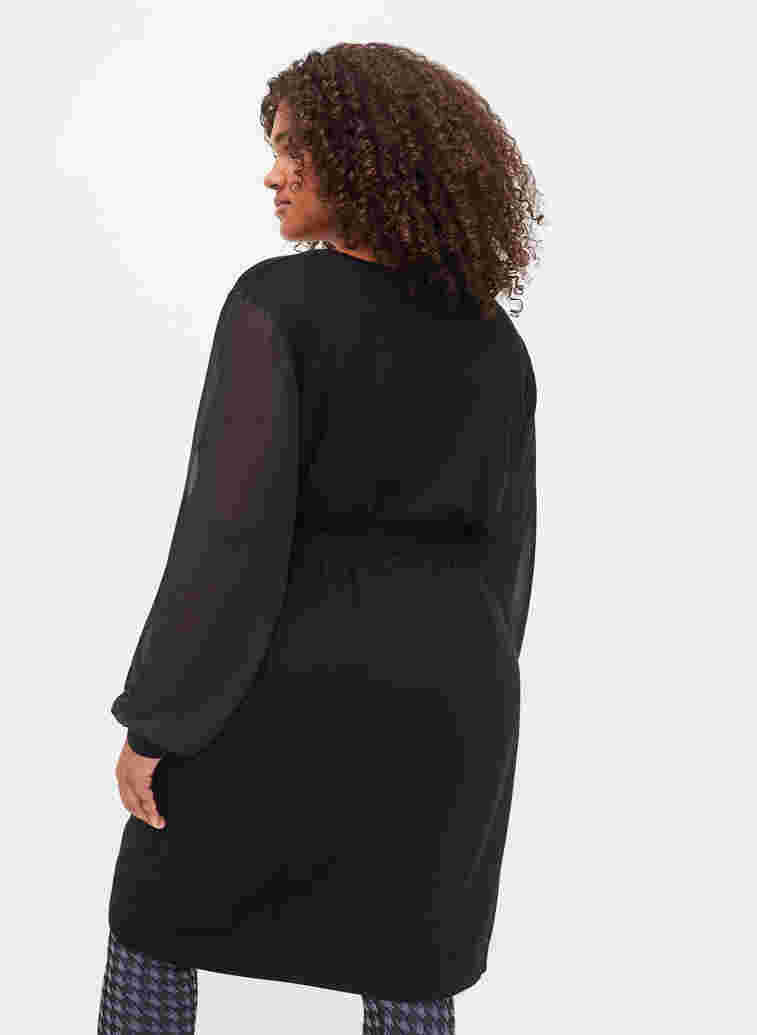 Gestricktes Schwangerschaftskleid mit durchsichtigen Ärmeln, Black, Model image number 1