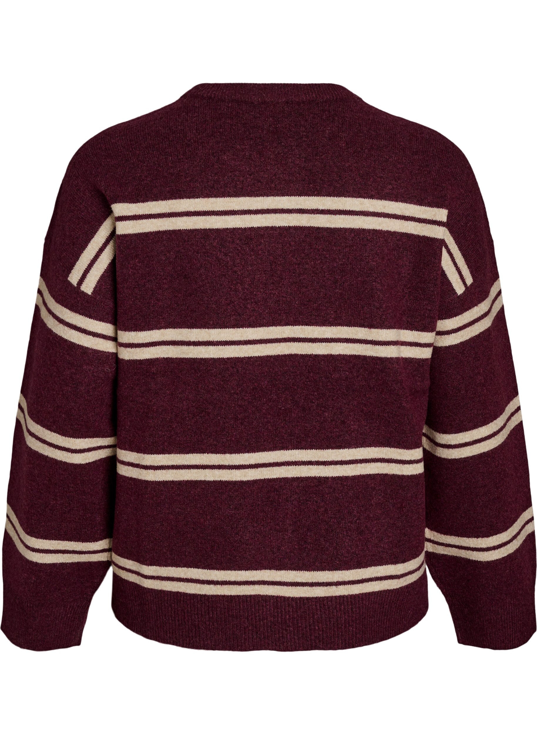 ZizziStrickbluse mit doppelten Kontraststreifen, Rot, Packshot image number 1