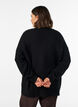 Lange Rippstrickbluse mit V-Ausschnitt, Schwarz, Model image number 2