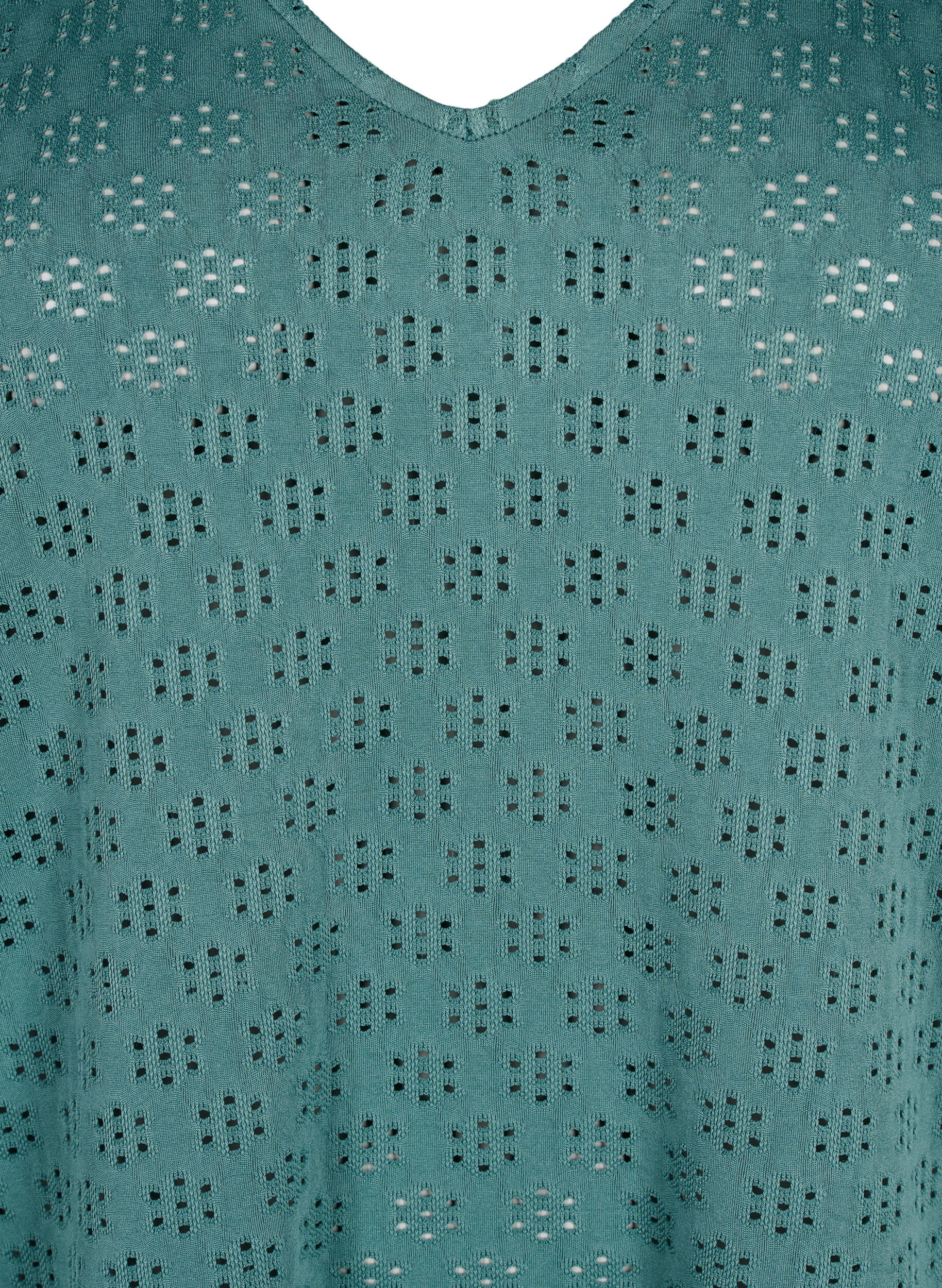 Zizzi Bluse mit V-Ausschnitt und Lochmuster, Sea Pine, Packshot image number 2
