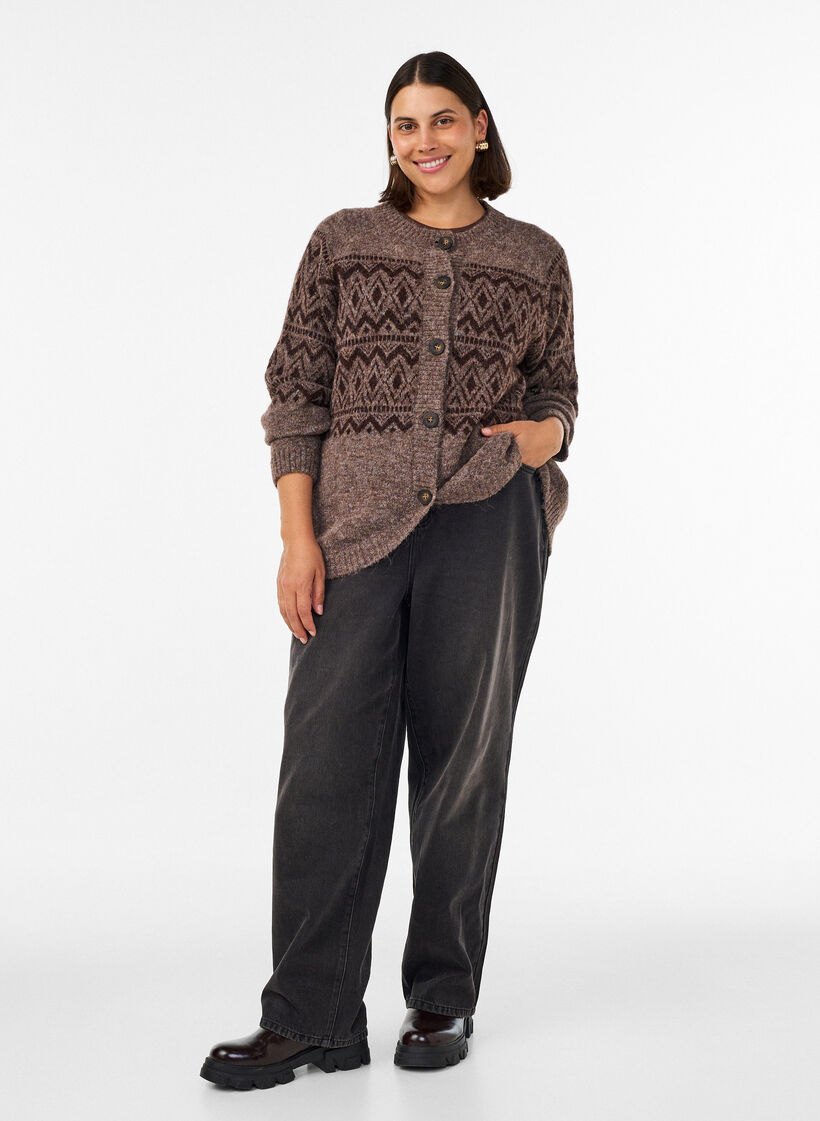 Strickjacke mit Jacquardmuster, Braun, Model image number 1