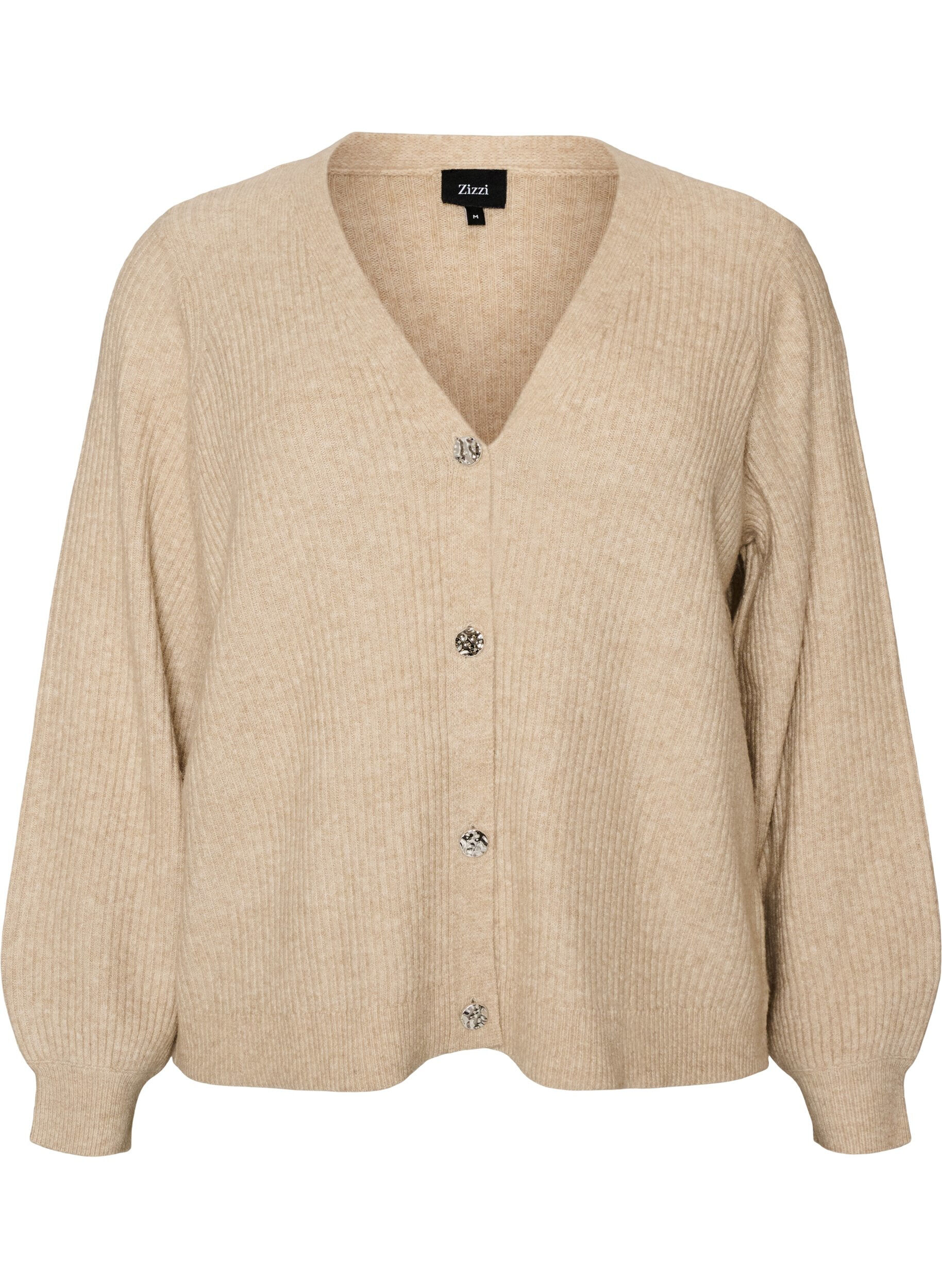 ZizziStrickjacke mit V-Ausschnitt und Rippstruktur, Beige, Packshot image number 0