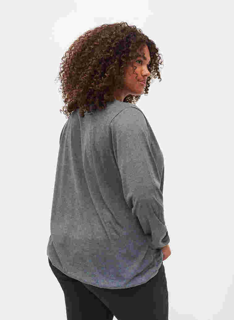Melierte-Bluse mit langen Ärmeln und V-Ausschnitt, Scarab Mel., Model image number 1