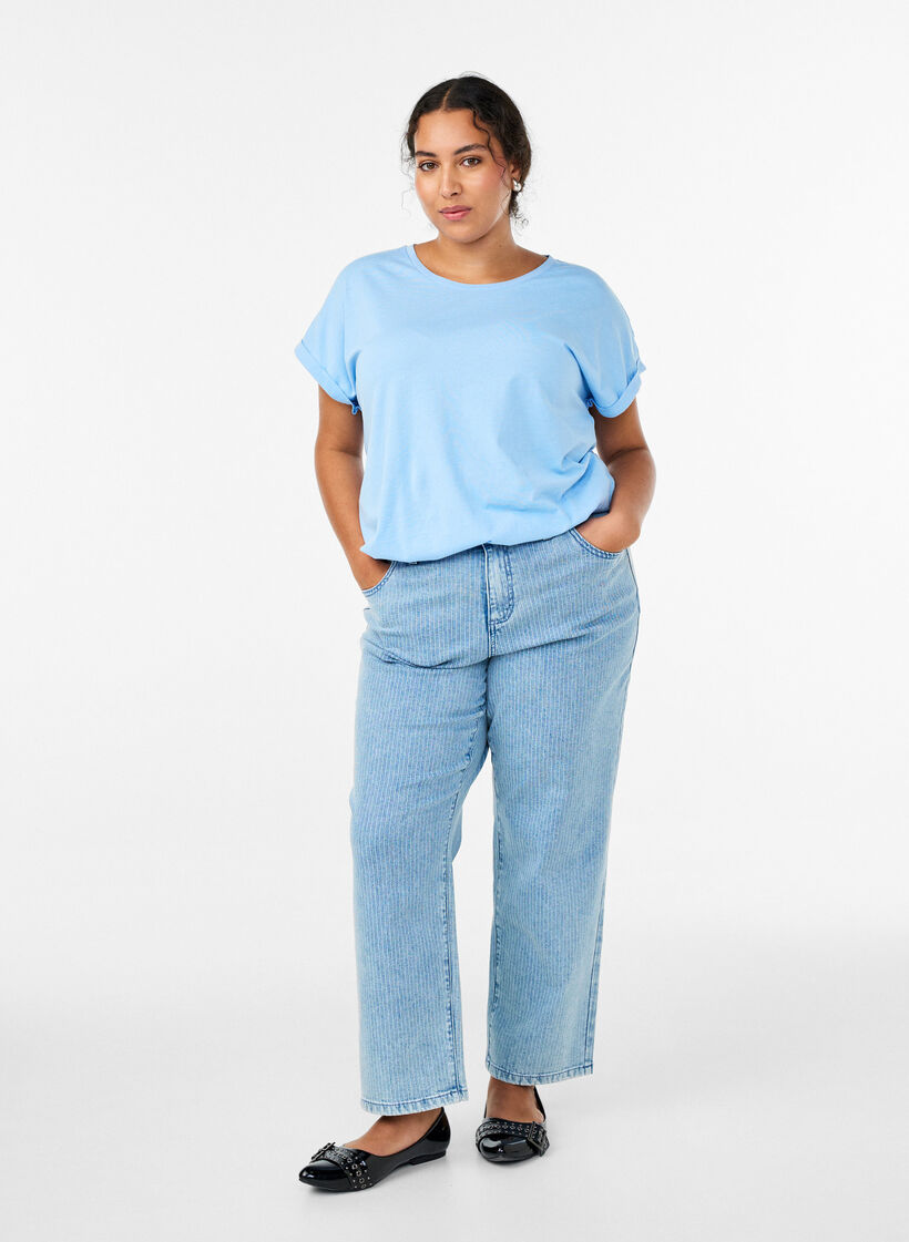 Kurz&auml;rmeliges T-Shirt aus einer Baumwollmischung, Blau, Model image number 1