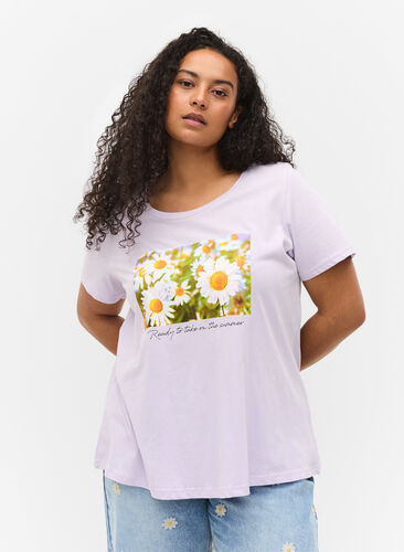 T-Shirt aus Baumwolle mit A-Linie und Aufdruck, Thistle Fl. Picture, Model image number 0