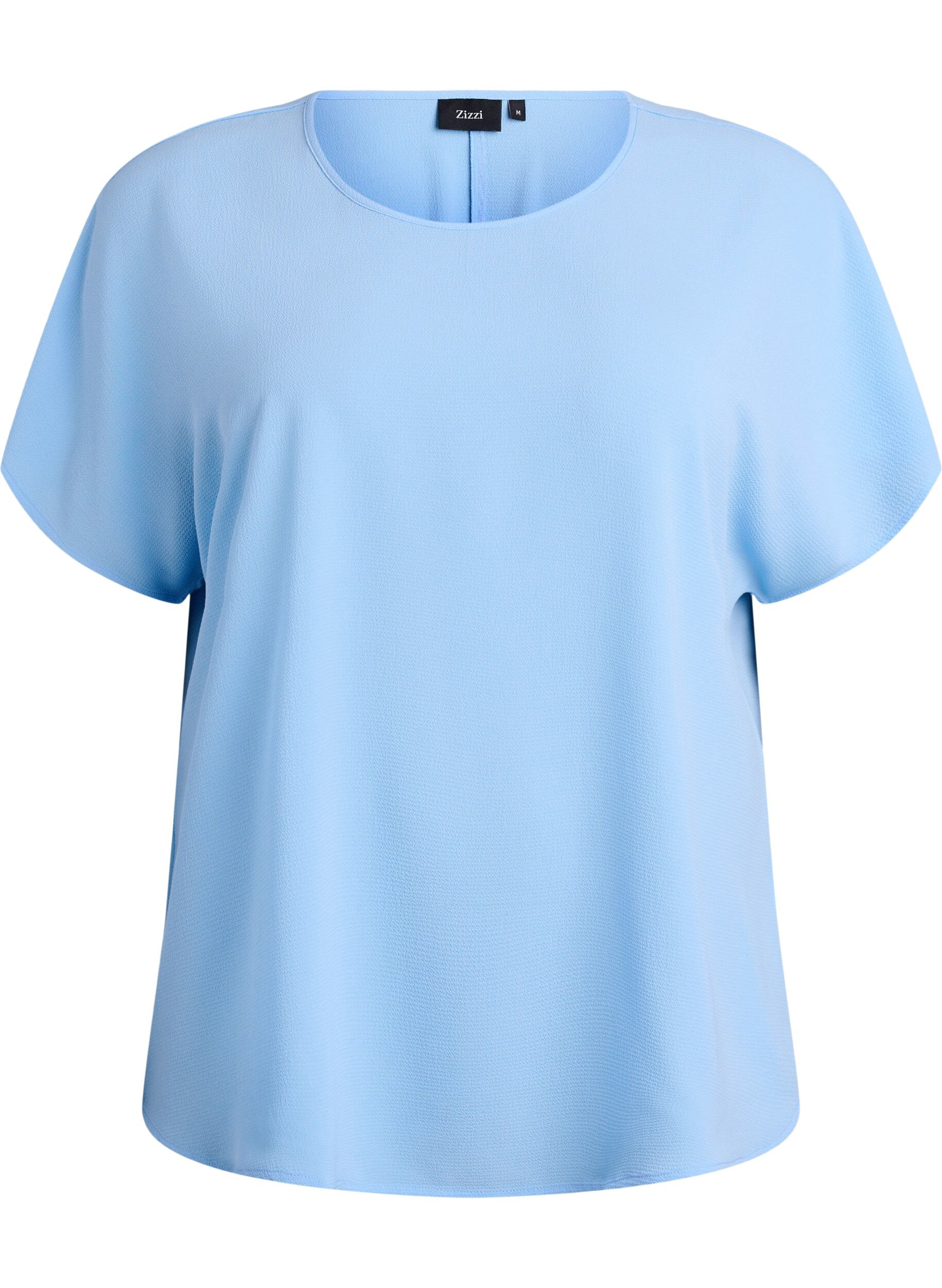 Zizzi Bluse mit kurzen &Auml;rmeln und Rundhalsausschnitt, Blau, Packshot image number 0