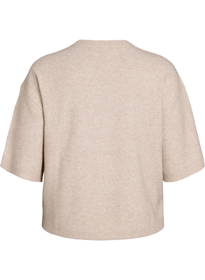 Locker sitzende Strickshirt mit kurzen Ärmeln, Beige, Packshot image number 1