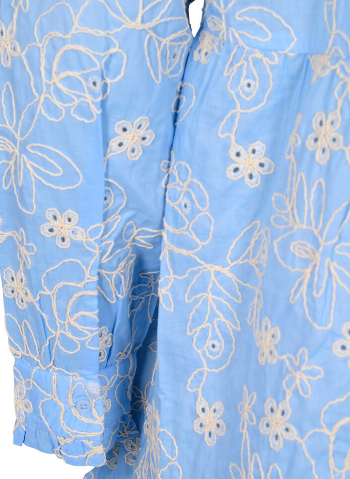 Kleid mit gestickten Blüten und langen Ärmeln, Blau, Packshot image number 3