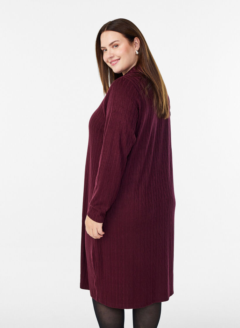 Kleid mit Zopfmuster und V-Ausschnitt, Dunkles Bordeaux, Model image number 2