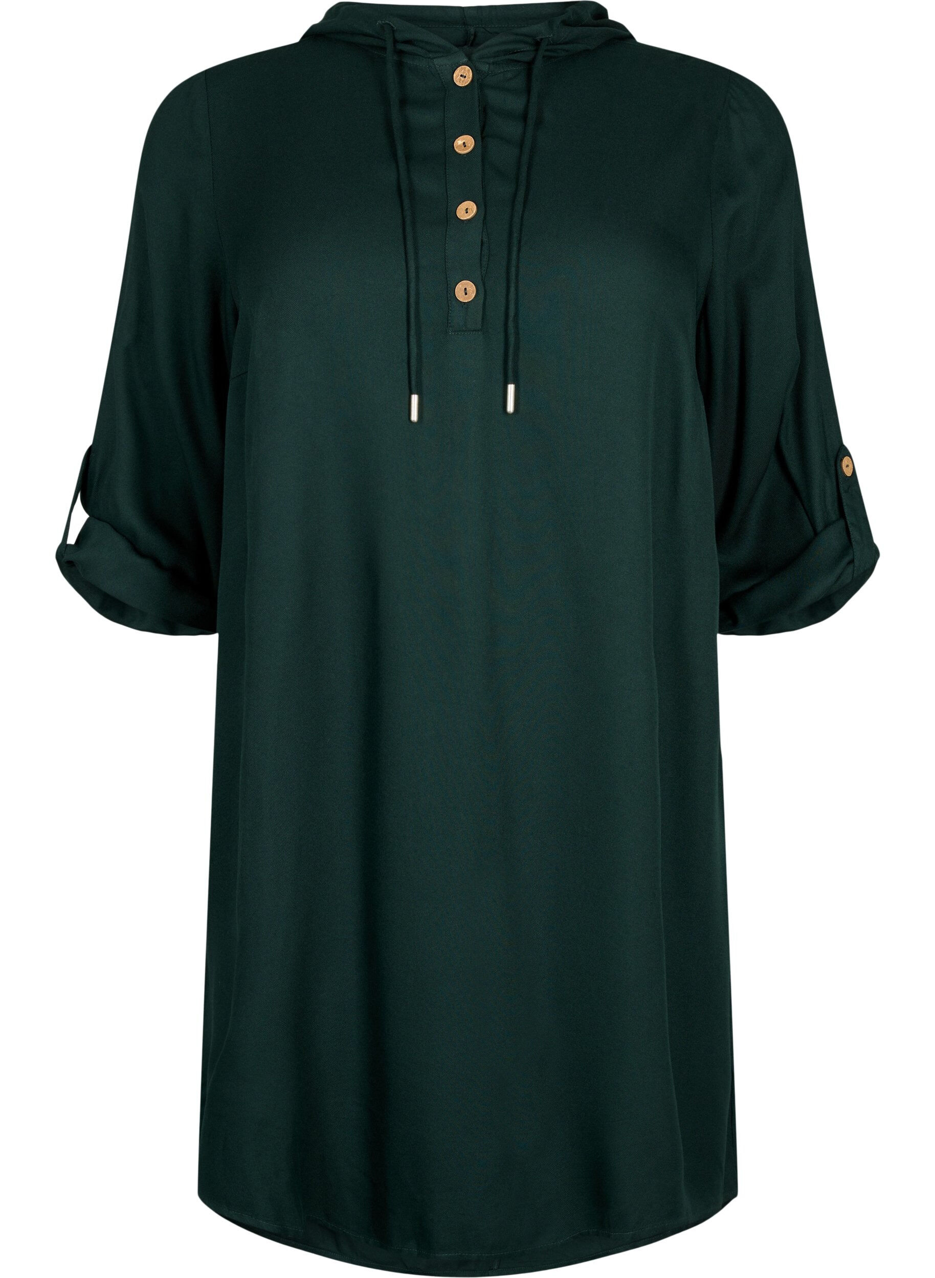 Zizzi Viskose-Tunika mit Kapuze, Scarab, Packshot image number 0