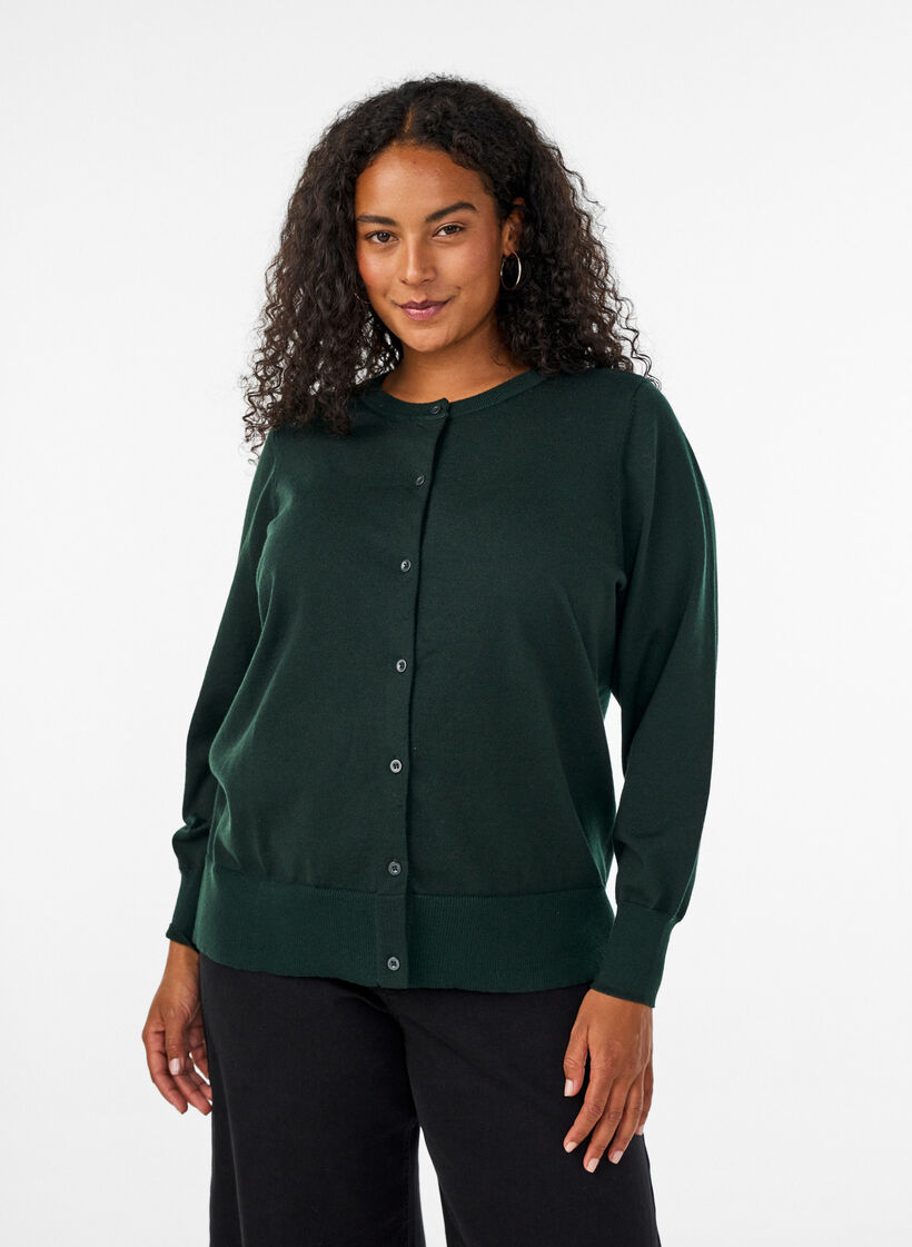 Cardigan aus Feinstrick mit Rundhalsausschnitt, Gr&uuml;n, Model image number 0