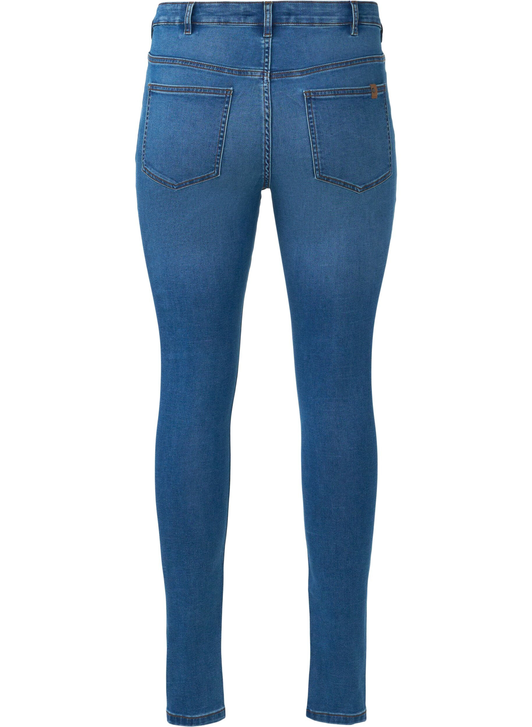 Zizzi Amy Jeans mit hohem Bund und Knopfverschluss, Blue Denim, Packshot image number 1