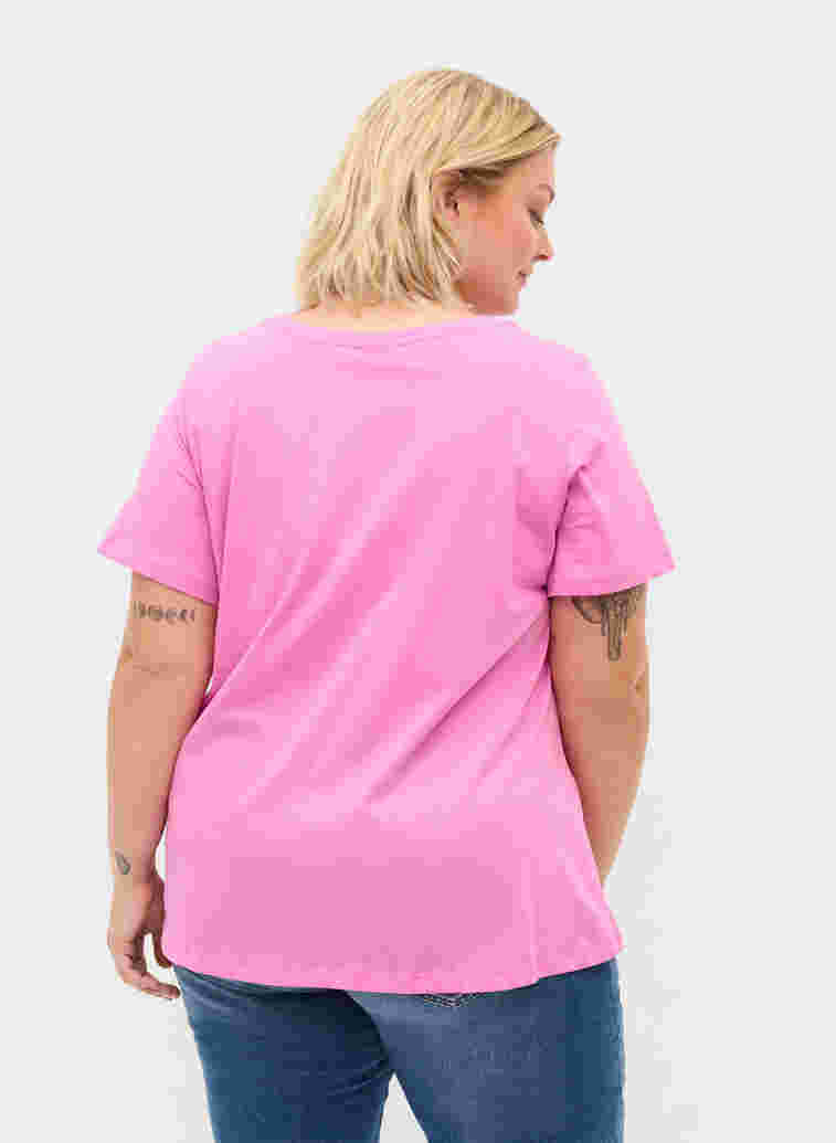 Kurzärmeliges Baumwoll-T-Shirt mit Aufdruck, Cyclamen LOVE, Model image number 1
