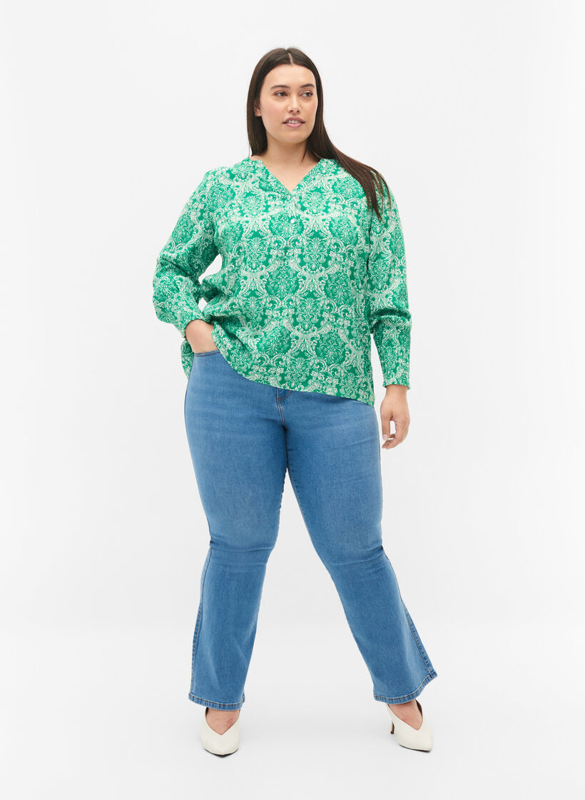 Bluse aus Viskose mit Print und Smock, Jolly Green Oriental, Model image number 2