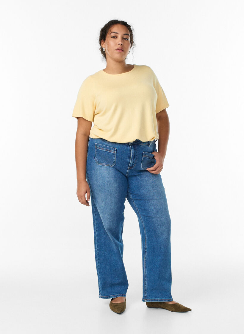 Kurzärmelige Strickbluse aus Viskose, Gelb, Model image number 1