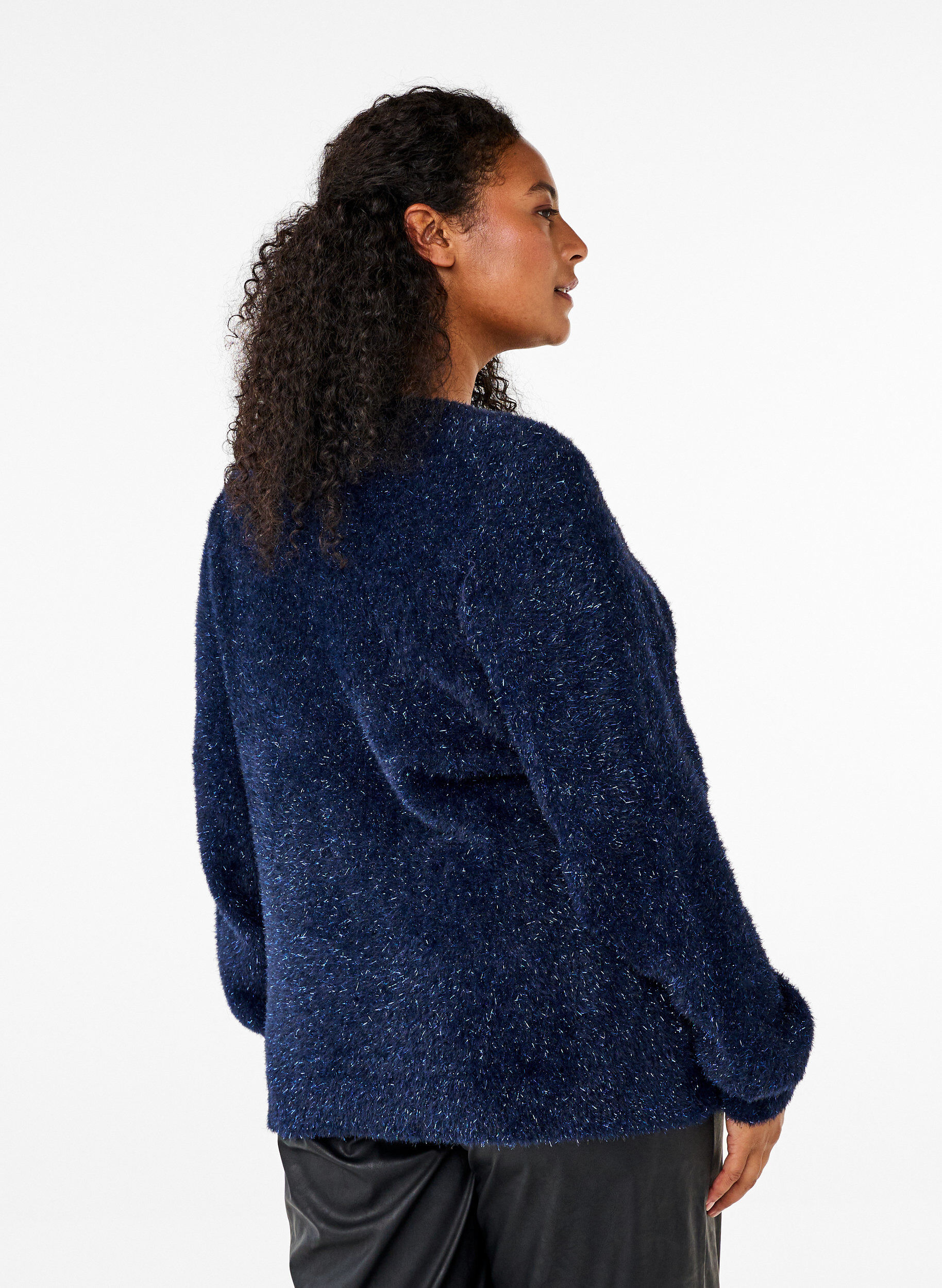 Zizzi  Strickbluse mit Glitzerfaden, Blau, Model image number 2