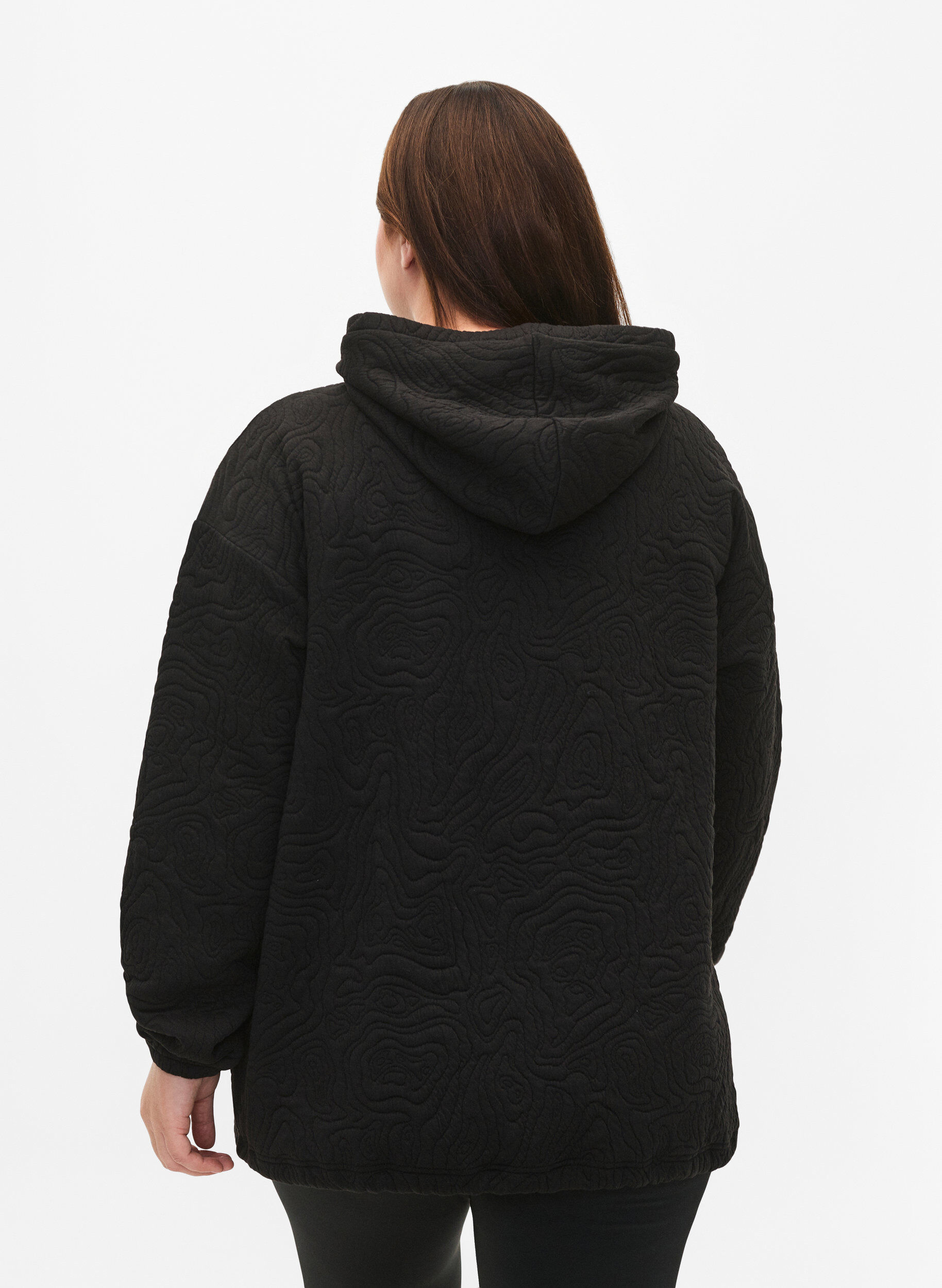 Zizzi Sportliches Sweatshirt mit Kapuze, Black, Model image number 1