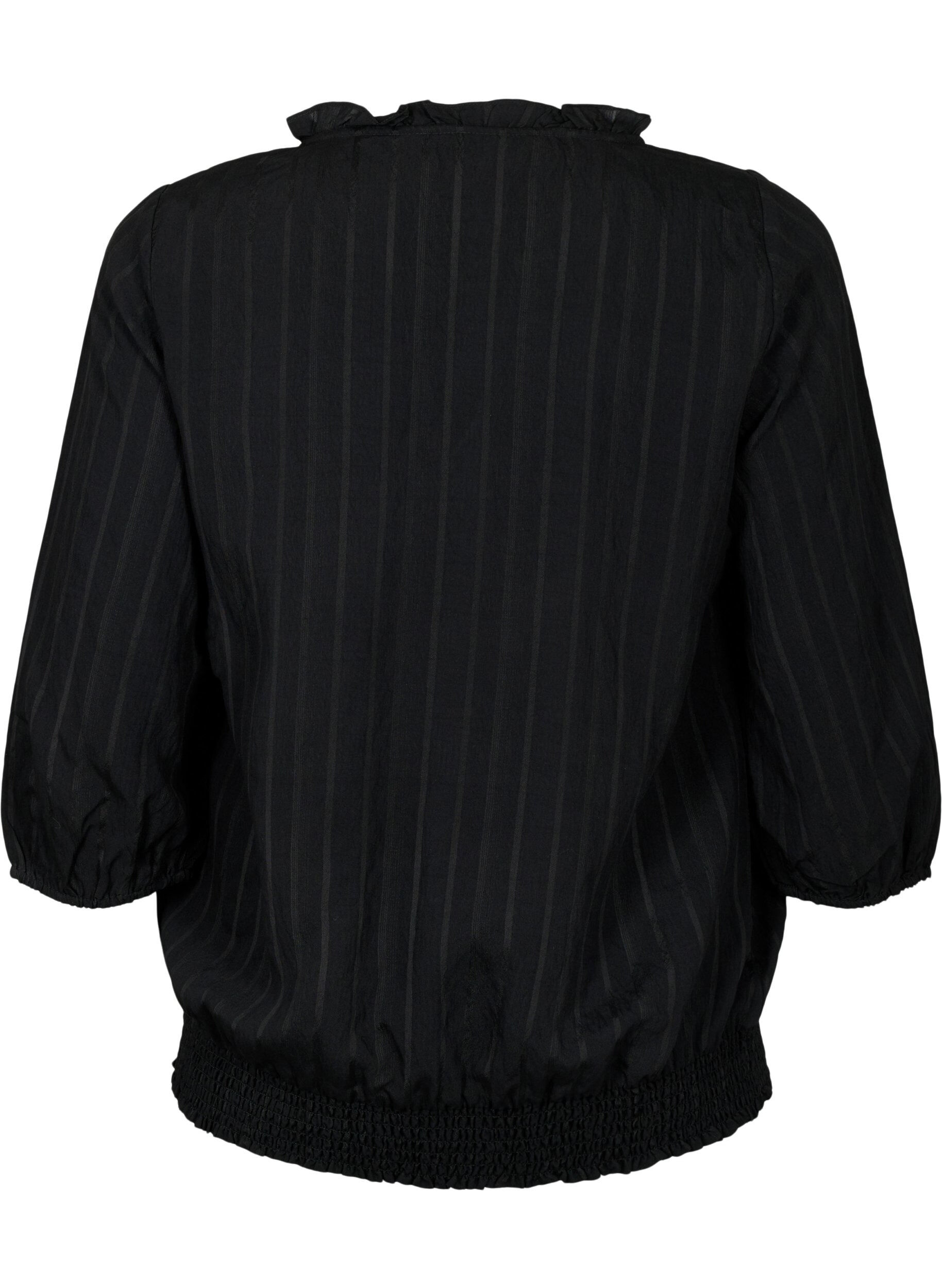 Zizzi Viskose Bluse mit 3/4 &Auml;rmeln und Smock, Black, Packshot image number 1