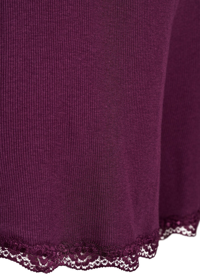 Lockere Nachtshorts aus geripptem Material mit Spitzensaum, Dunkles Bordeaux, Packshot image number 3