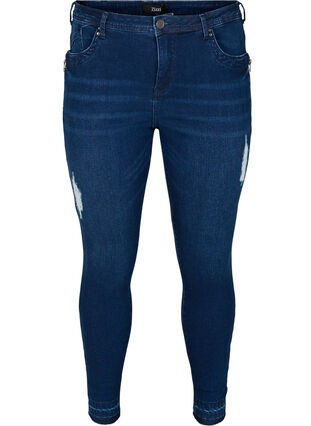 Super Slim Amy Jeans mit Schlitz, Dark blue denim, Packshot image number 0