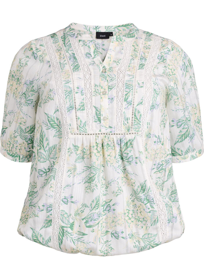 Bluse mit Print und 1/2-Ärmeln, Weiß, Packshot image number 0