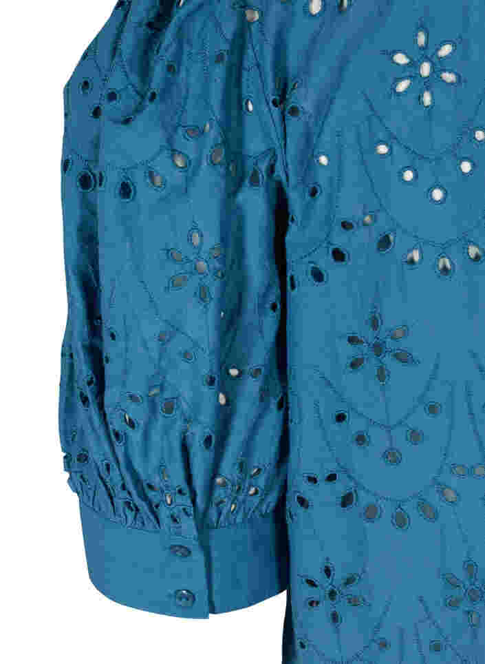 Hemdkleid aus Baumwolle mit Lochstickerei und Puffärmeln, Midnight, Packshot image number 3