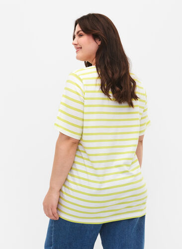 Gestreiftes T-Shirt aus Baumwolle, Wild Lime Stripes, Model image number 1