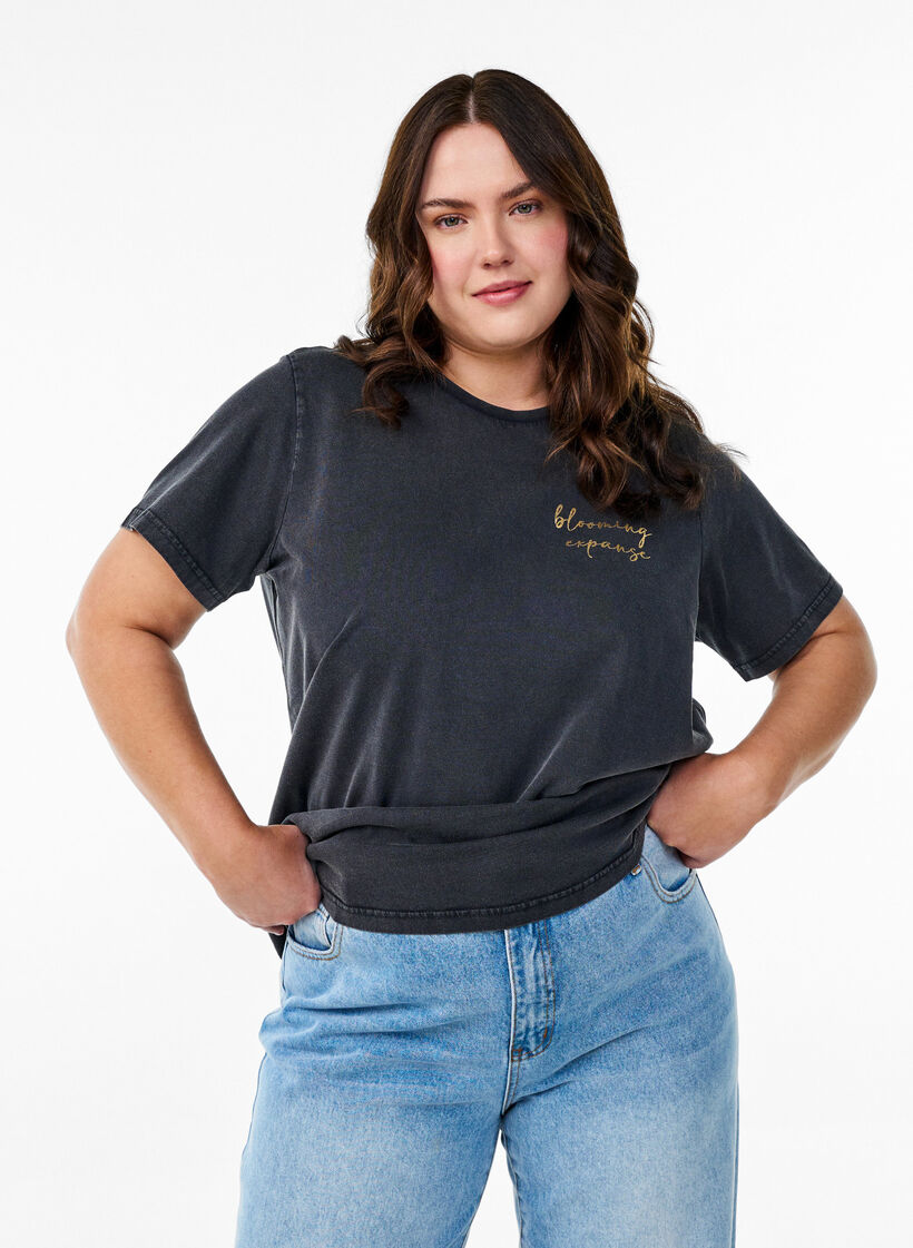 T-Shirt aus Bio-Baumwolle mit coolem Print, Grau, Model image number 0