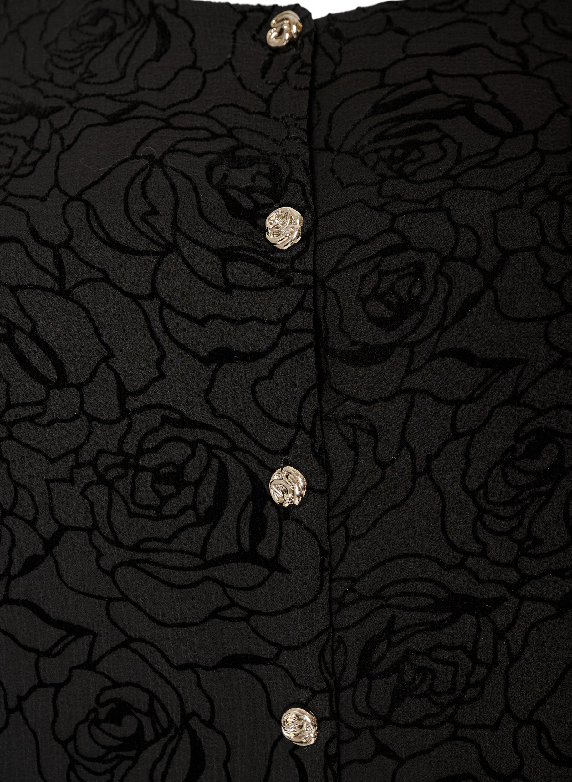 ZizziKurzes Kleid mit Rosenprint und Kn&ouml;pfen, Schwarz, Packshot image number 2