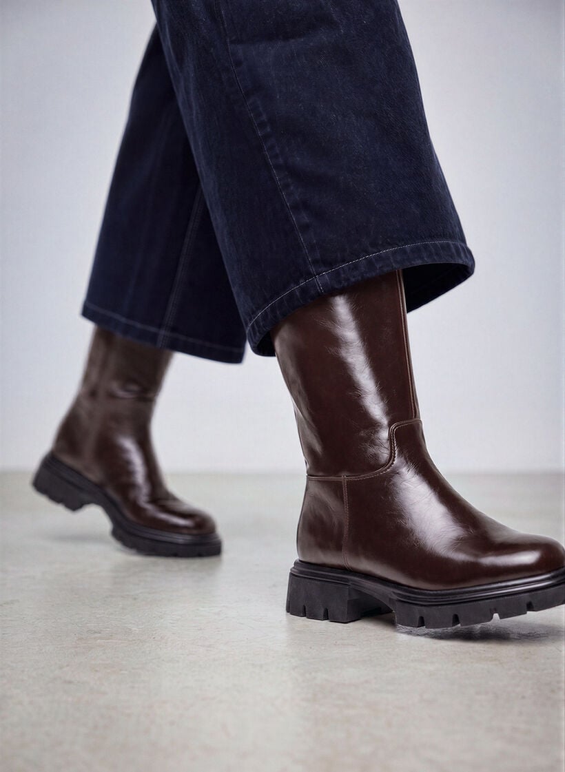 Langschaftstiefel mit leichter Crackle-Optik, Braun, Image image number 0