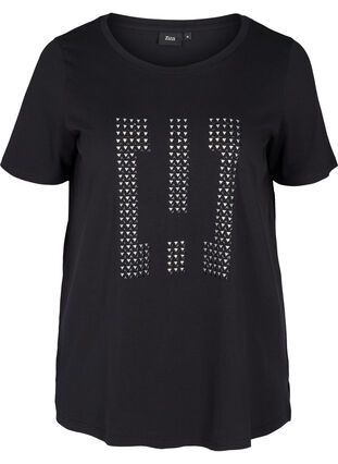 Baumwoll T-Shirt mit Nieten, Black w Excla, Packshot image number 0
