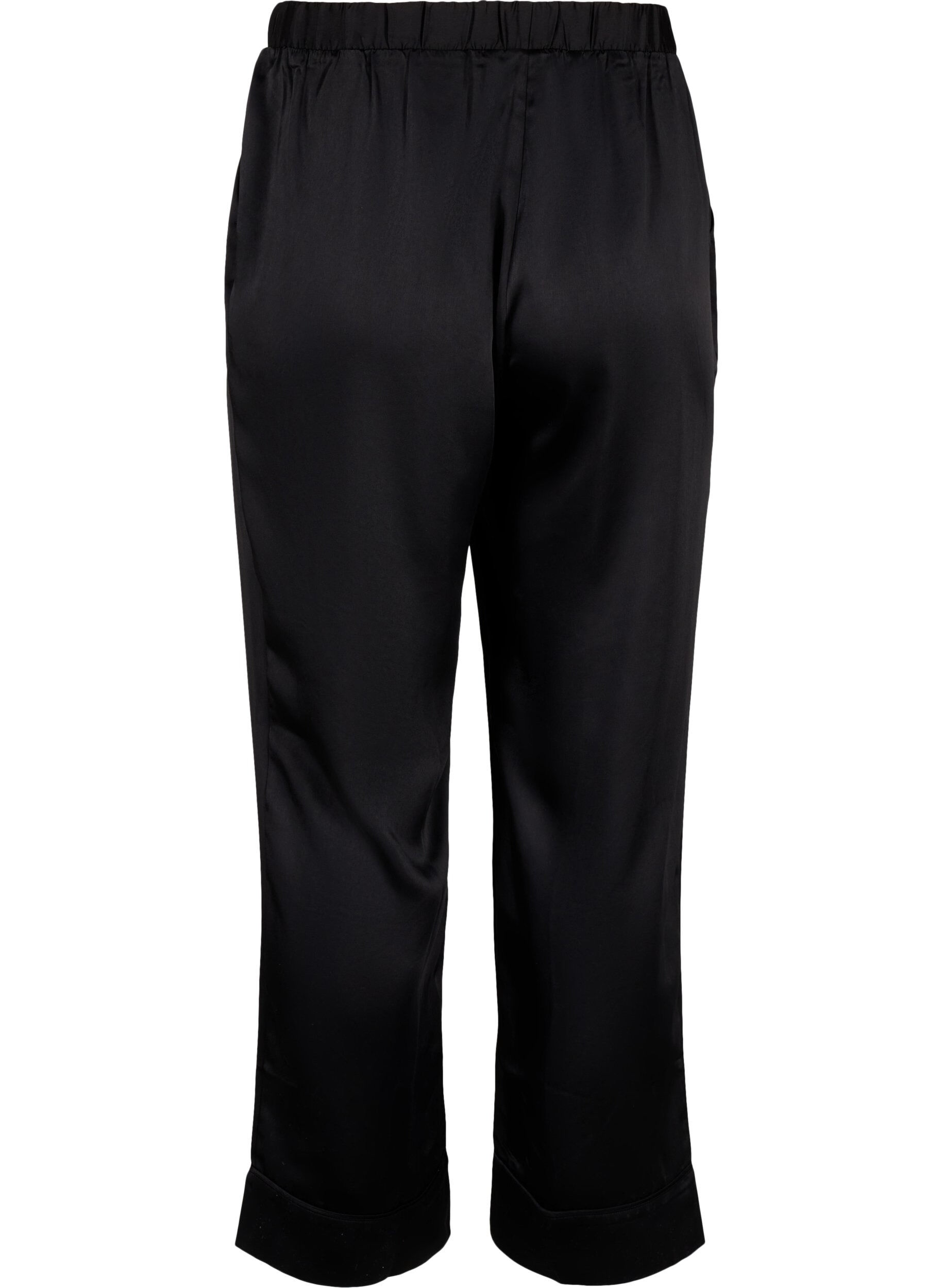 Zizzi Pyjama-Hose aus Satin mit elastischem Bund, Black, Packshot image number 1