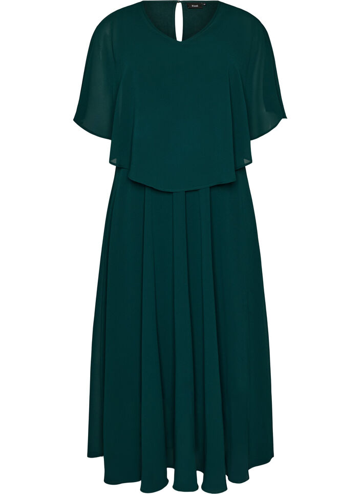 Kurz&auml;rmeliges Maxikleid in A-Linie, Gr&uuml;n, Packshot image number 0