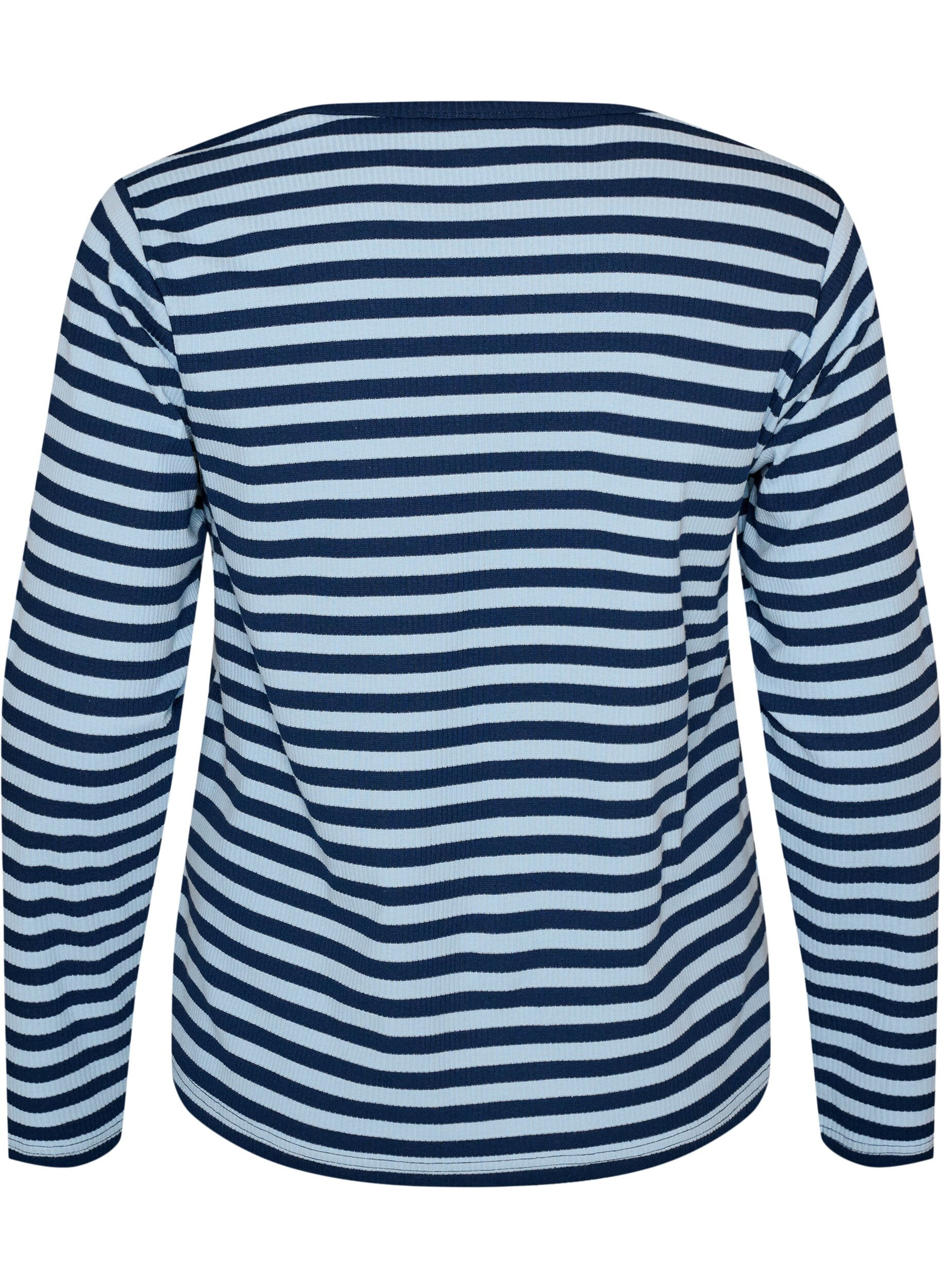 ZizziLang&auml;rmeliges Nachtoberteil aus geripptem Jersey mit Streifen, Blau, Packshot image number 1