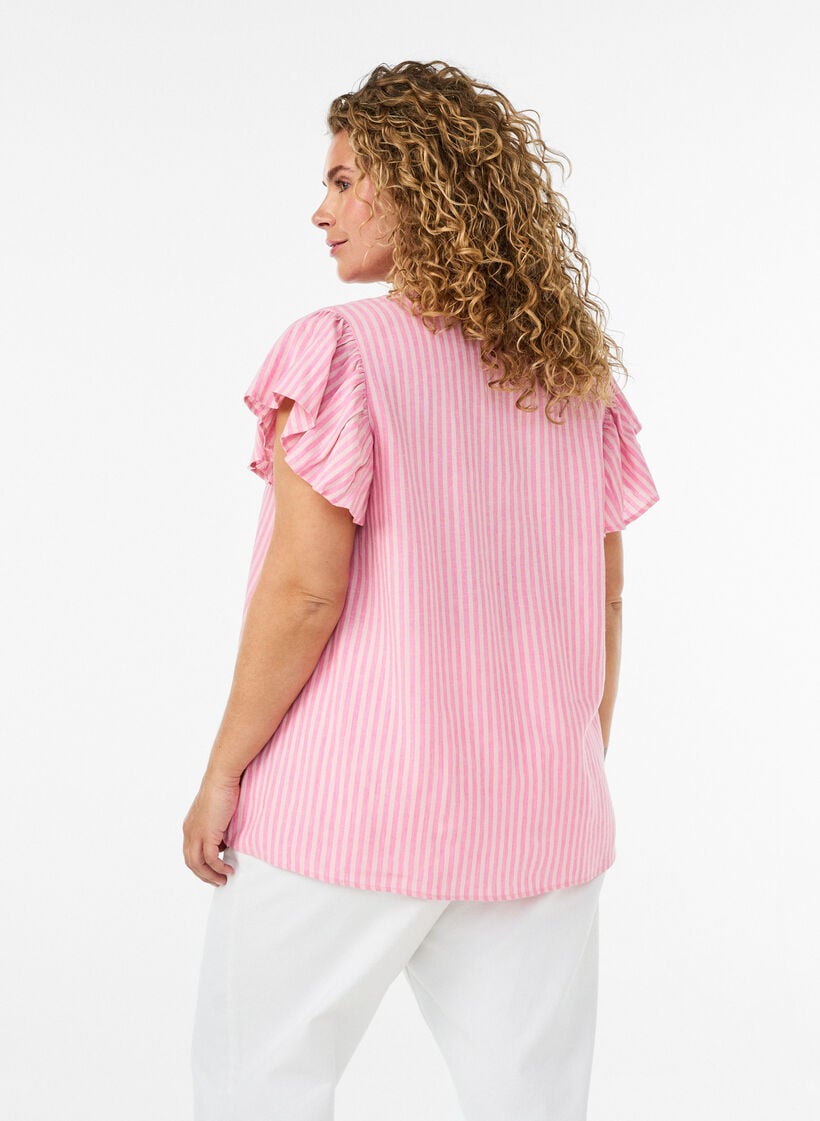 Bluse aus Viskose und Leinen mit R&uuml;schen&auml;rmeln, Pink, Model image number 2