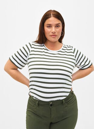 Gestreiftes T-Shirt aus biologischer Baumwolle, Thyme Stripe, Model image number 0