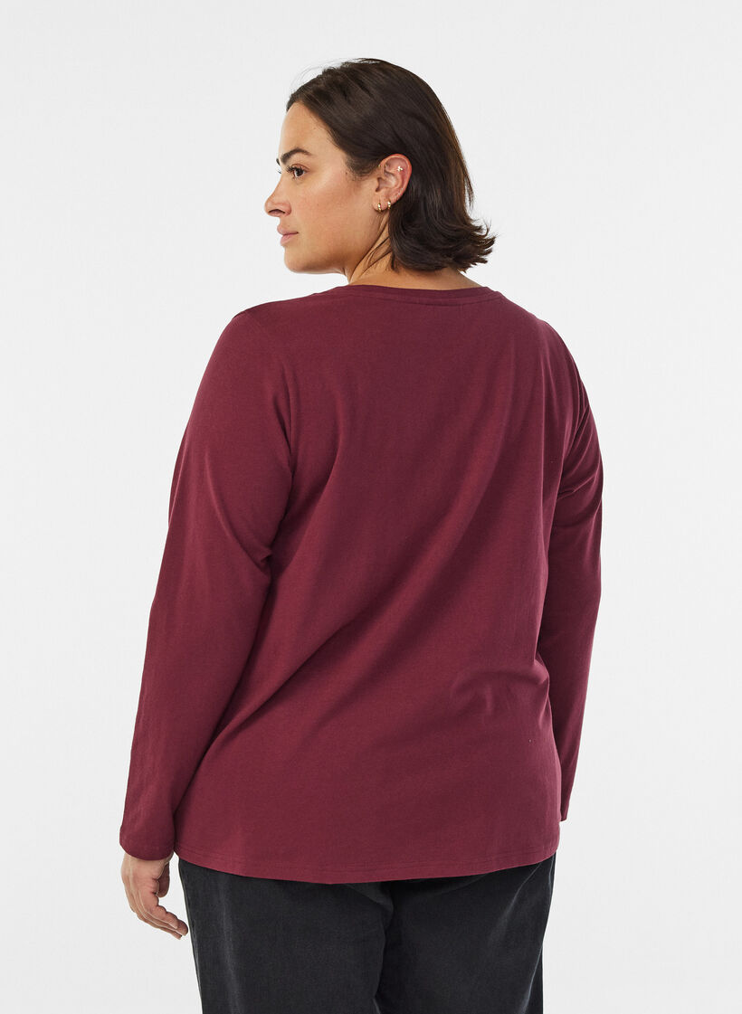 Basic Bluse aus Jersey mit langen &Auml;rmeln, Dunkles Bordeaux, Model image number 2