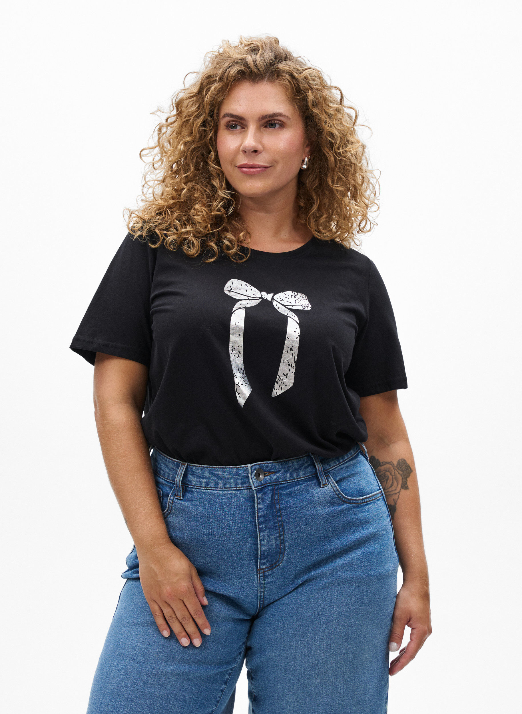 Zizzi FLASH - T-Shirt mit Print, Schwarz, Model image number 0