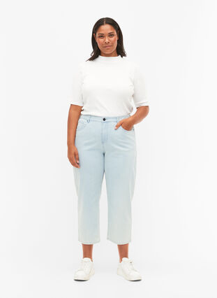 Straight Jeans mit Knöchellänge, Light Blue Stripe, Model image number 0