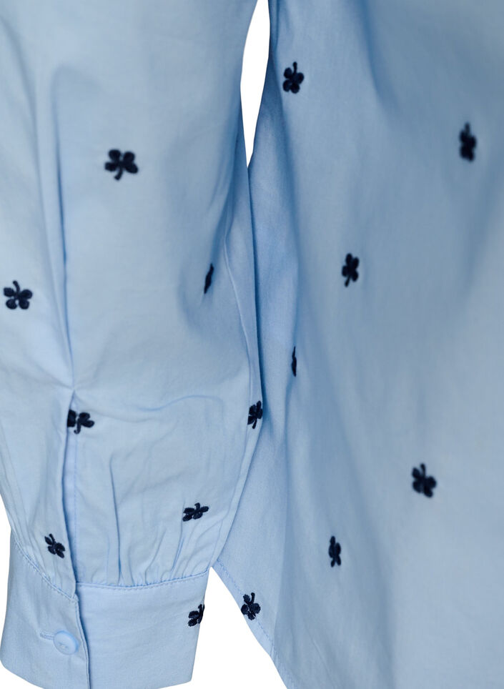 Hemdbluse mit Blumenstickerei, Blau, Packshot image number 3