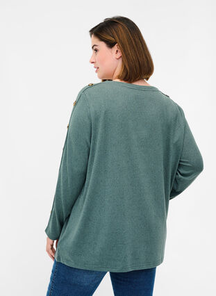 Langarm Bluse mit Knopfdetails, Balsam Green Melange, Model image number 1
