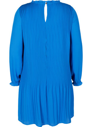 Langarm Plissé-Kleid mit Rüschen, Dazzling Blue, Packshot image number 1