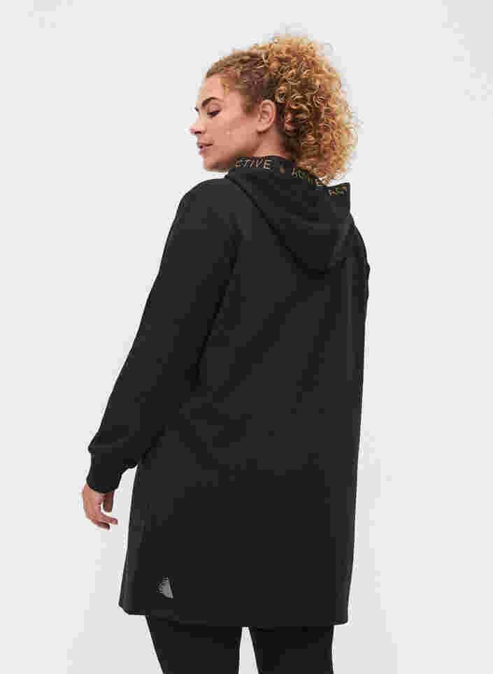 Langes Sweatshirt mit Kapuze und sportlichen Details, Black, Model image number 1