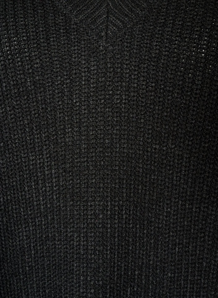 Lange Rippstrickbluse mit V-Ausschnitt, Schwarz, Packshot image number 2