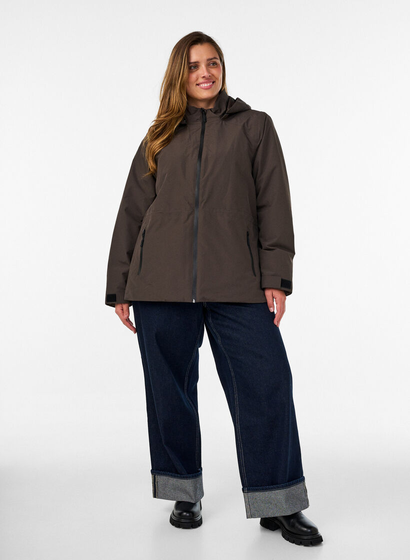 Wasserdichte Winterjacke mit abnehmbarer Kapuze, Braun, Model image number 1