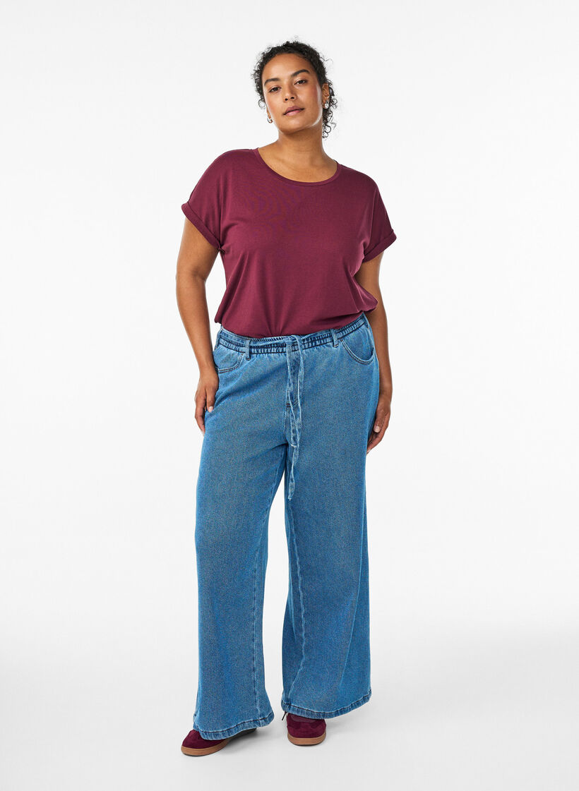 T-Shirt aus Baumwollmischung mit kurzen &Auml;rmeln, Dunkles Bordeaux, Model image number 1