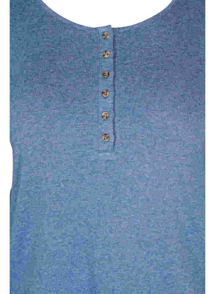 Einfarbige Bluse mit Knöpfen und 3/4-Ärmel, Blue Melange, Packshot image number 2