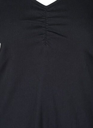 Baumwollbluse aus Ripp mit V-Ausschnitt und Falteneffekt, Black, Packshot image number 2